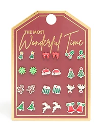 Silver Festive Tree & Bell Earrings 12-Pack