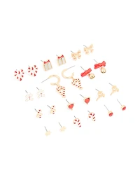 Gold Candy Cane Heart & Present Earrings 12-Pack