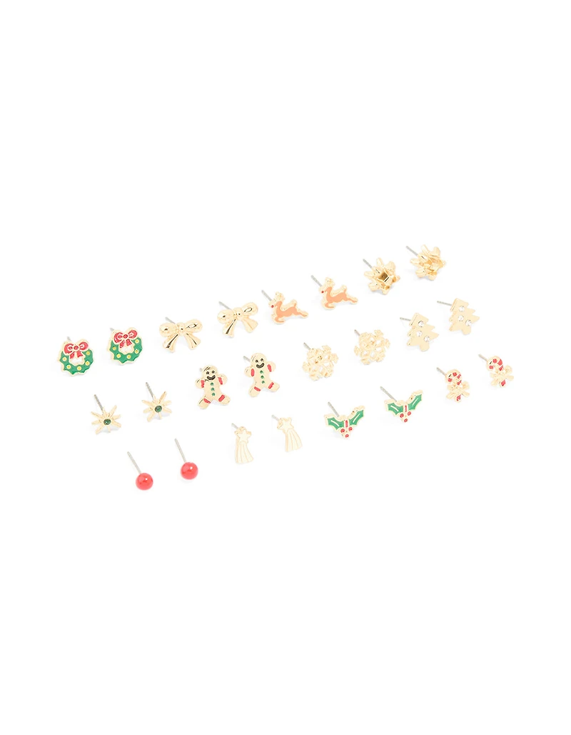 Gold Wreath & Shooting Star Earrings 12-Pack