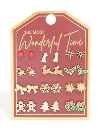 Gold Wreath & Shooting Star Earrings 12-Pack