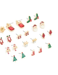 Gold Diamante Bow Drop & Santa Earrings 12-Pack