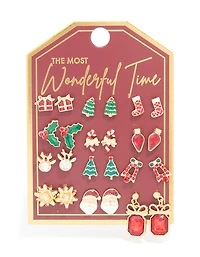 Gold Diamante Bow Drop & Santa Earrings 12-Pack