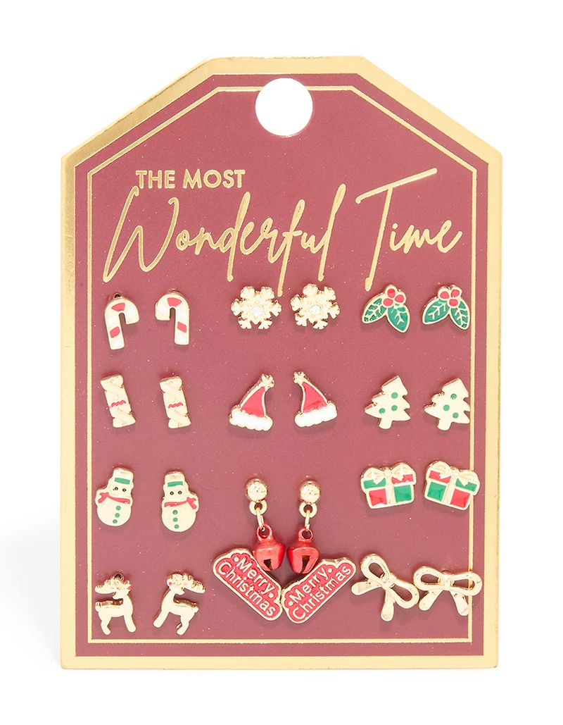 Gold Stamped Bow & Reindeer Earrings 12-Pack