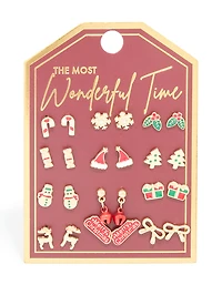 Gold Stamped Bow & Reindeer Earrings 12-Pack