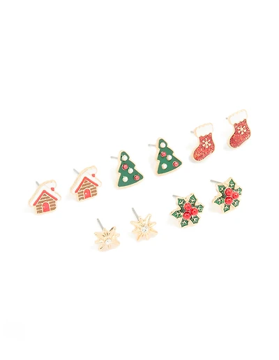 Pack 5 paires de bas doré rouge pailleté et boucles d’oreilles Gingerbread House