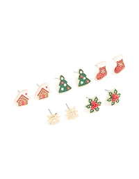 Pack 5 paires de bas doré rouge pailleté et boucles d’oreilles Gingerbread House