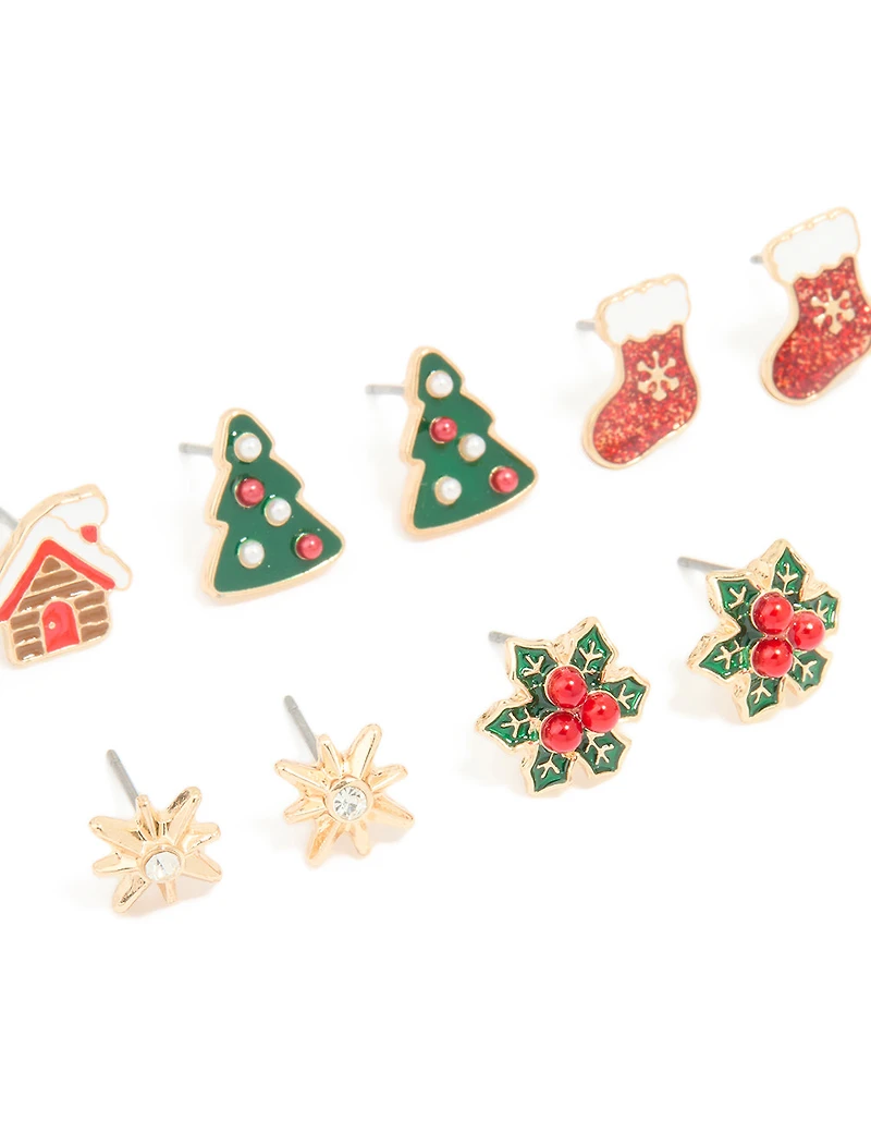Pack 5 paires de bas doré rouge pailleté et boucles d’oreilles Gingerbread House