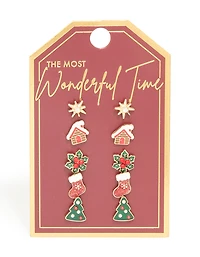 Pack 5 paires de bas doré rouge pailleté et boucles d’oreilles Gingerbread House