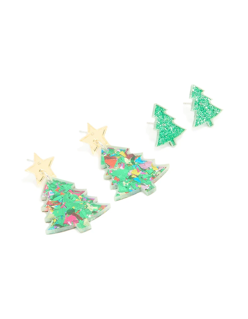 Acrylic Festive Tree Stud Earrings 2-Pack