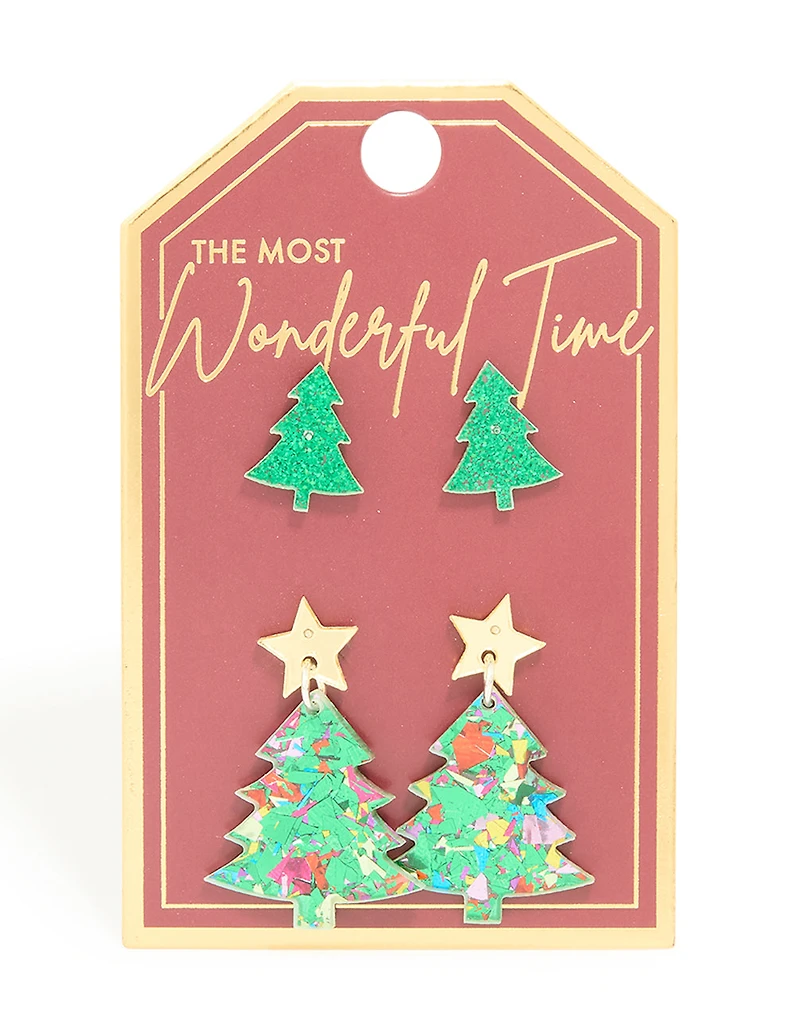 Boucles d’oreilles en acrylique festive Tree Stud en paquet de 2