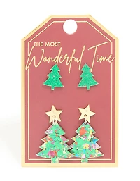 Boucles d’oreilles en acrylique festive Tree Stud en paquet de 2