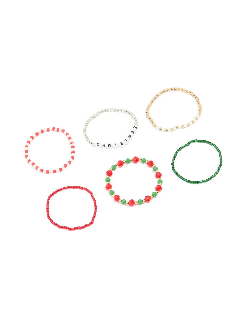 Multicoloured Beaded Festive Stretch Bracelets 5-Pack