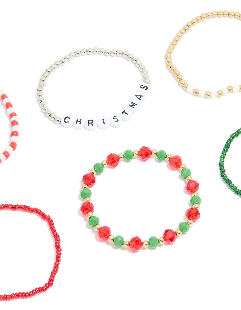 Multicoloured Beaded Festive Stretch Bracelets 5-Pack
