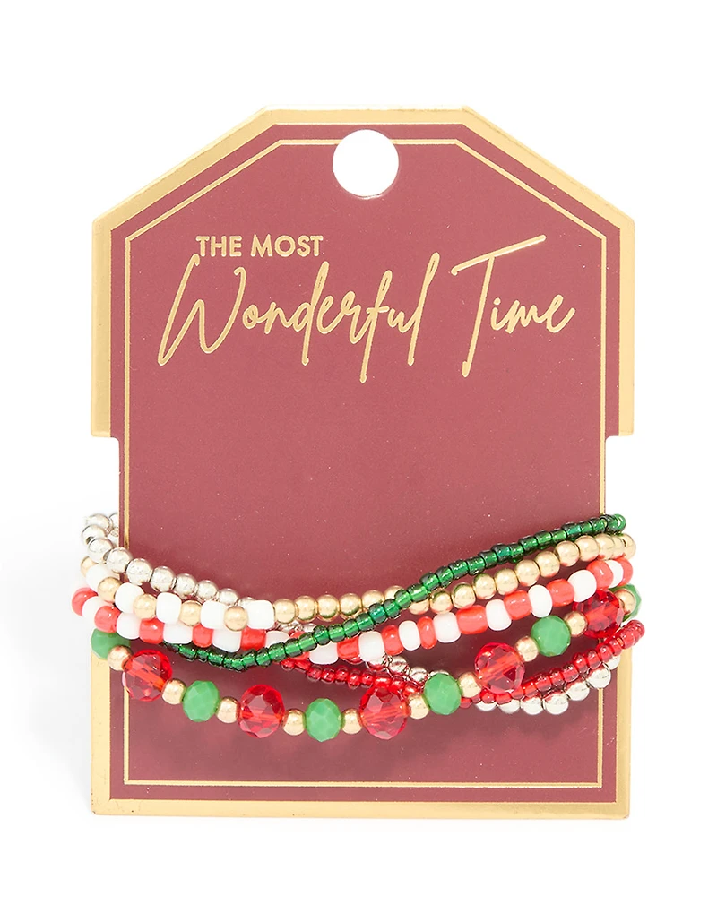 Multicoloured Beaded Festive Stretch Bracelets 5-Pack