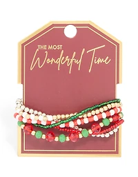 Multicoloured Beaded Festive Stretch Bracelets 5-Pack