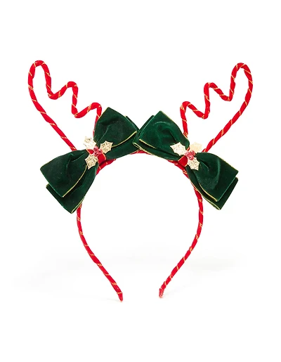 Green Fabric Reindeer Bow Headband