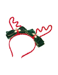Green Fabric Reindeer Bow Headband