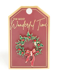 Gold Holly Bow Wreath Brooch