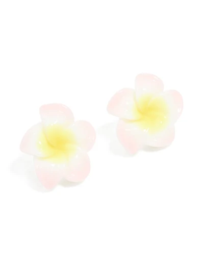 Boucles d’oreilles en fleur de frangipani blanches et jaunes