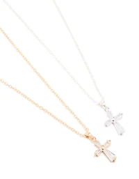 Mixed Metals Diamante Cross Necklaces 2-Pack