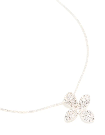 Silver Diamante Pave 3D Flower Snake Chain Necklace