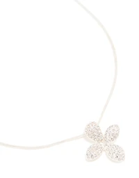 Silver Diamante Pave 3D Flower Snake Chain Necklace