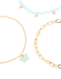 Gold Blue Beaded & Butterfly Charm Bracelets 3-Pack