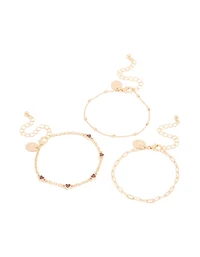Gold Heart & Chain Bracelets 3-Pack