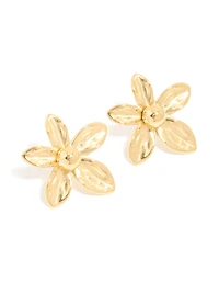 Waterproof Gold Plated Stainless Steel 5-Petal Flower Stud Earrings