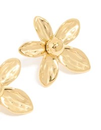 Waterproof Gold Plated Stainless Steel 5-Petal Flower Stud Earrings