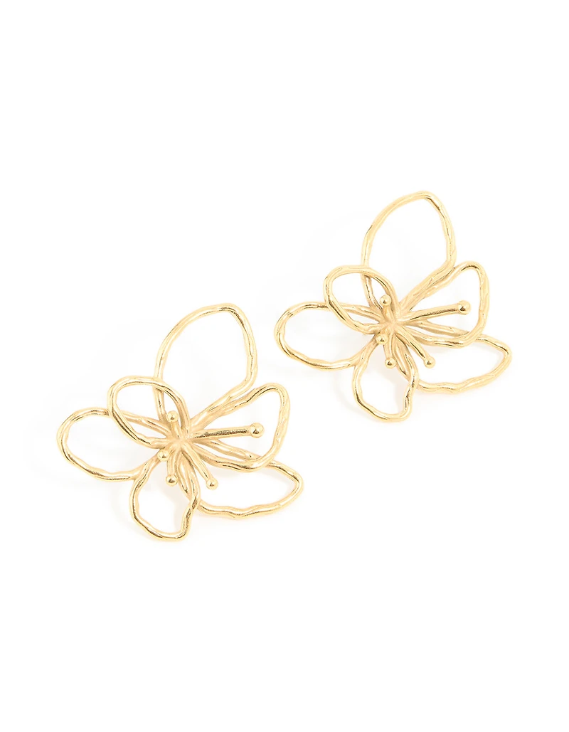 Waterproof Gold Plated Stainless Steel Flower Outline Stud Earrings
