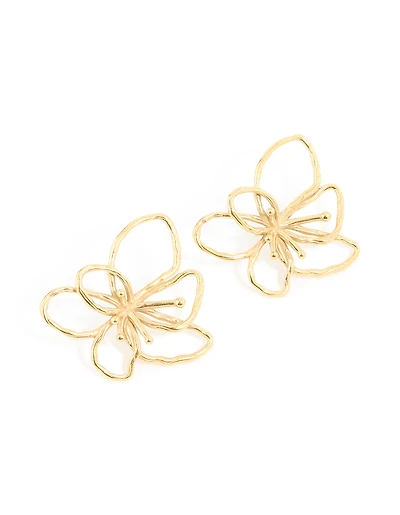 Waterproof Gold Plated Stainless Steel Flower Outline Stud Earrings