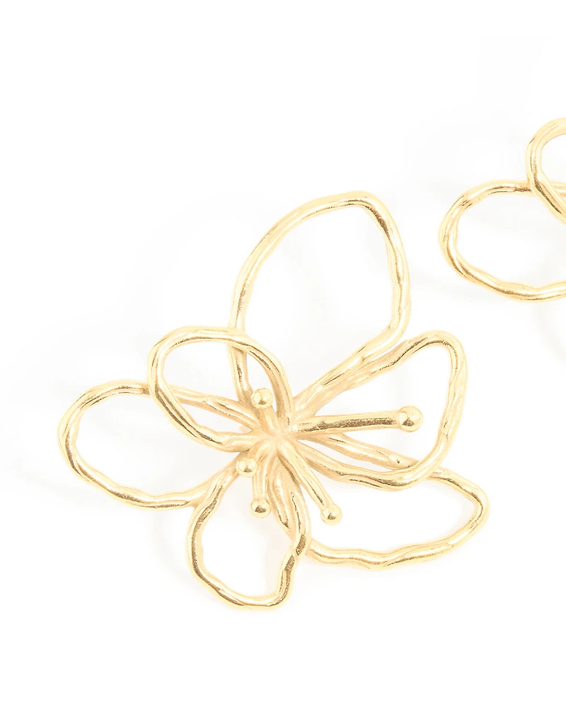 Waterproof Gold Plated Stainless Steel Flower Outline Stud Earrings
