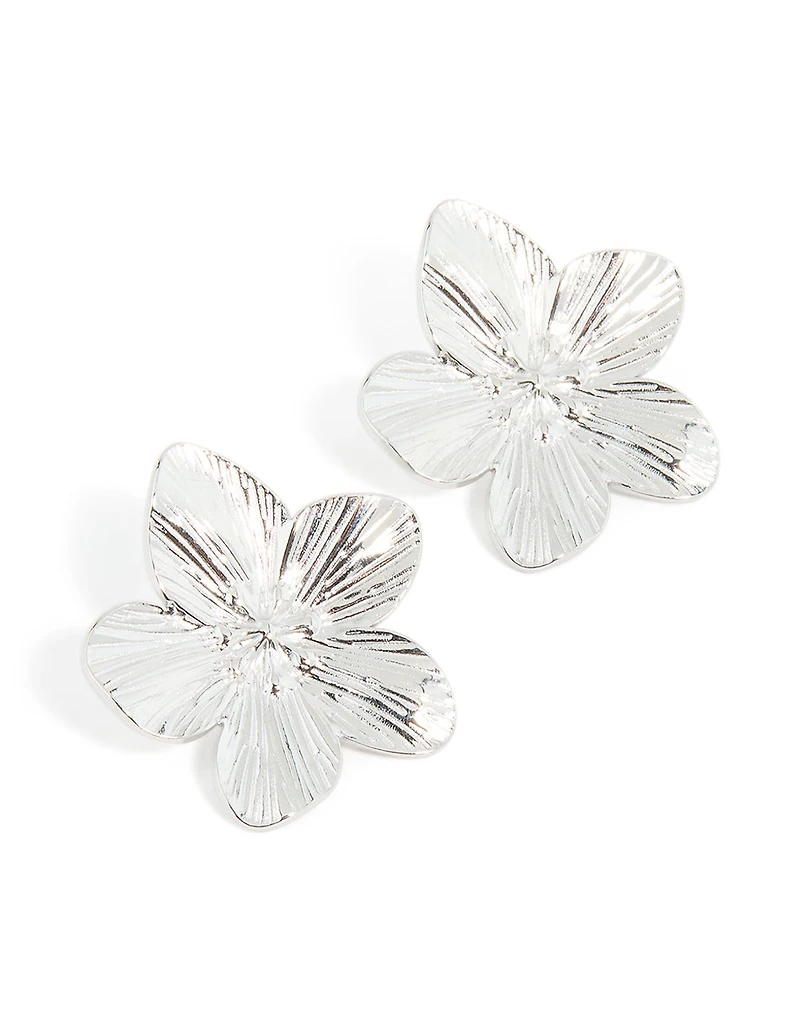 Waterproof Stainless Steel Textured Flower Stud Earrings