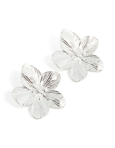 Waterproof Stainless Steel Textured Flower Stud Earrings