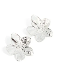 Waterproof Stainless Steel Textured Flower Stud Earrings