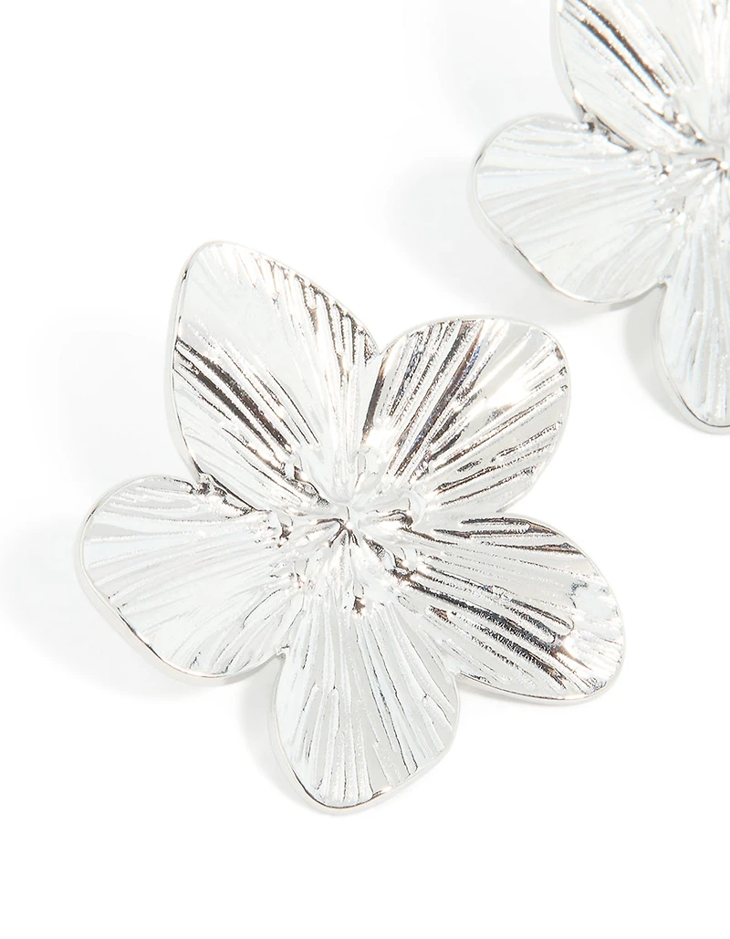 Waterproof Stainless Steel Textured Flower Stud Earrings