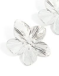 Waterproof Stainless Steel Textured Flower Stud Earrings