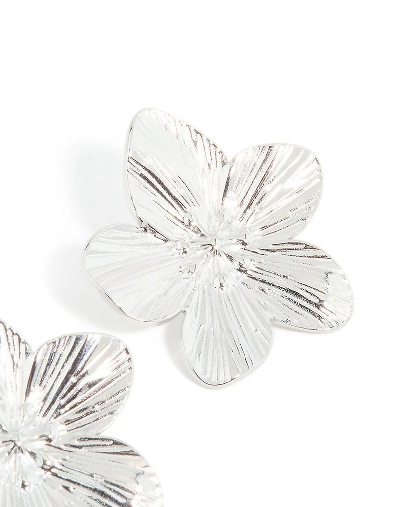 Waterproof Stainless Steel Textured Flower Stud Earrings