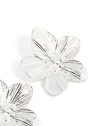 Waterproof Stainless Steel Textured Flower Stud Earrings