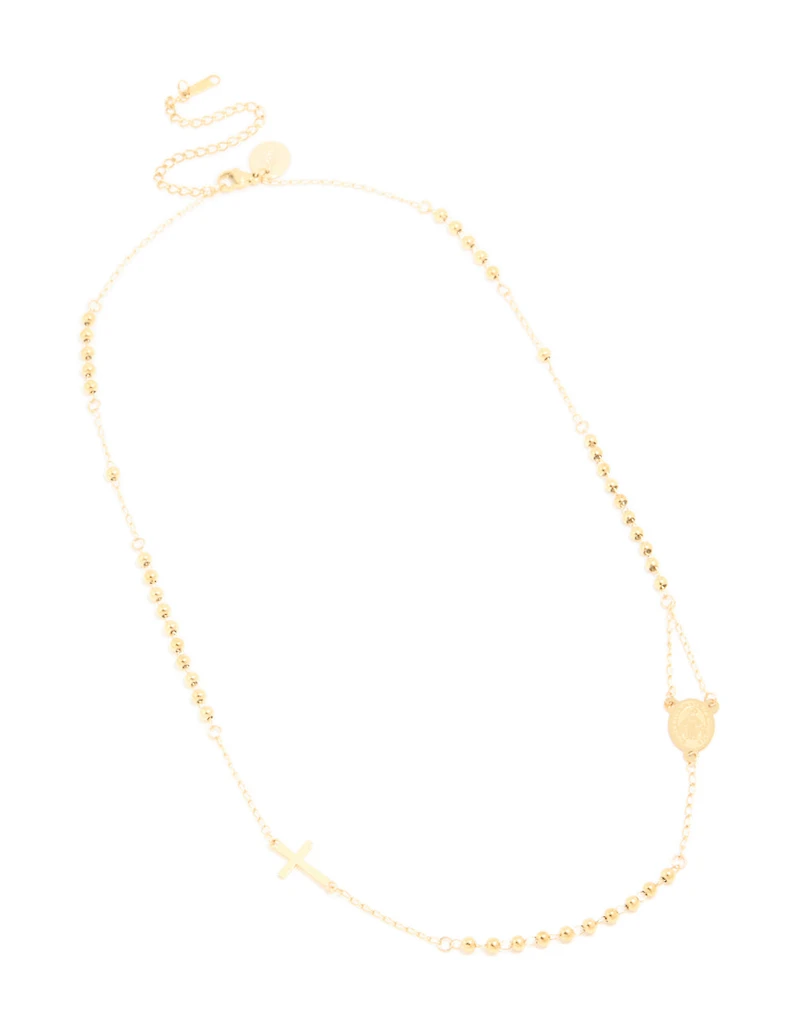 Waterproof Gold Plated Stainless Steel Rosary Cross Necklace