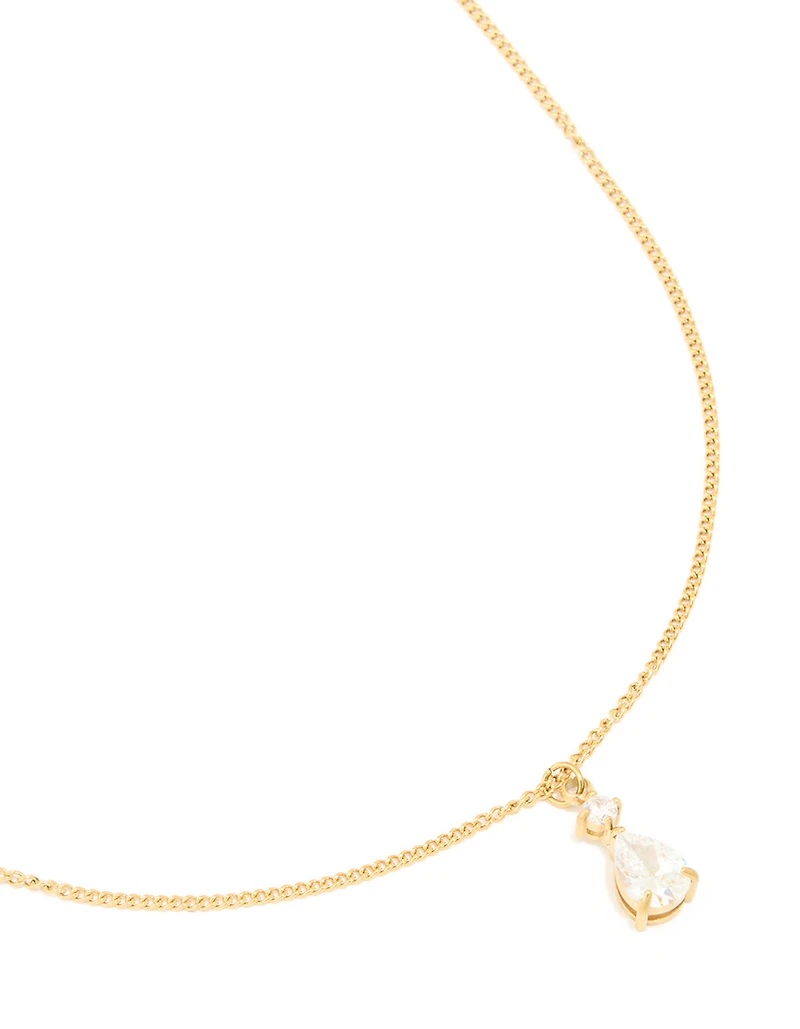 Collier suspendu en acier inoxydable inoxydable imperméable plaqué or en zirconia et poire