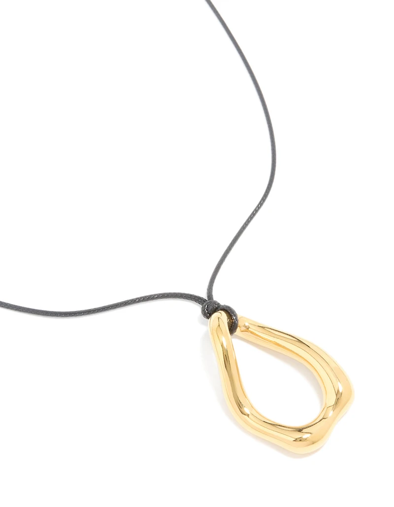Waterproof Gold Plated Stainless Steel Large Open Pendant Cord Necklace
