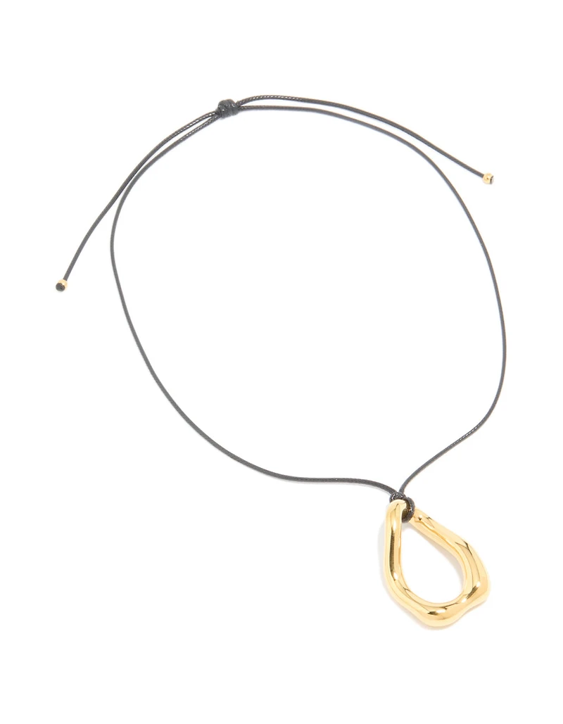 Waterproof Gold Plated Stainless Steel Large Open Pendant Cord Necklace