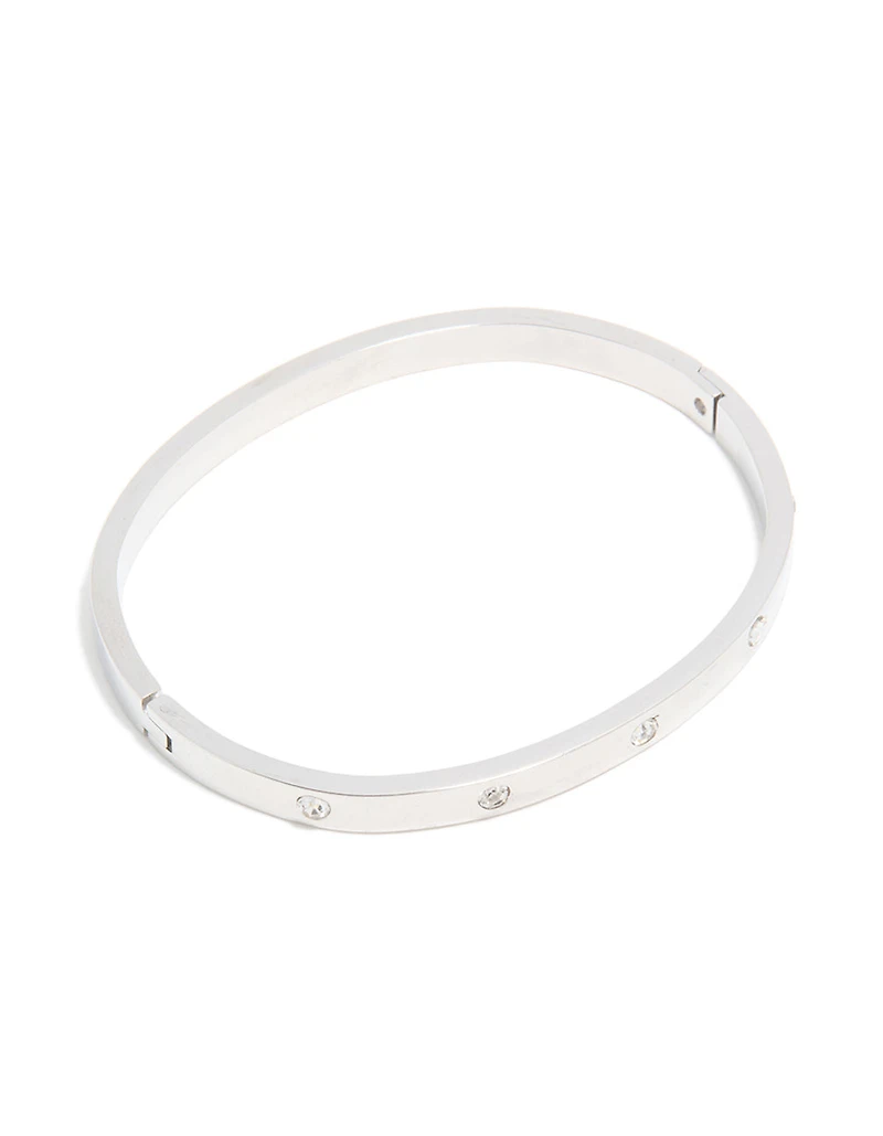 Waterproof Stainless Steel Diamante Hinged Bangle