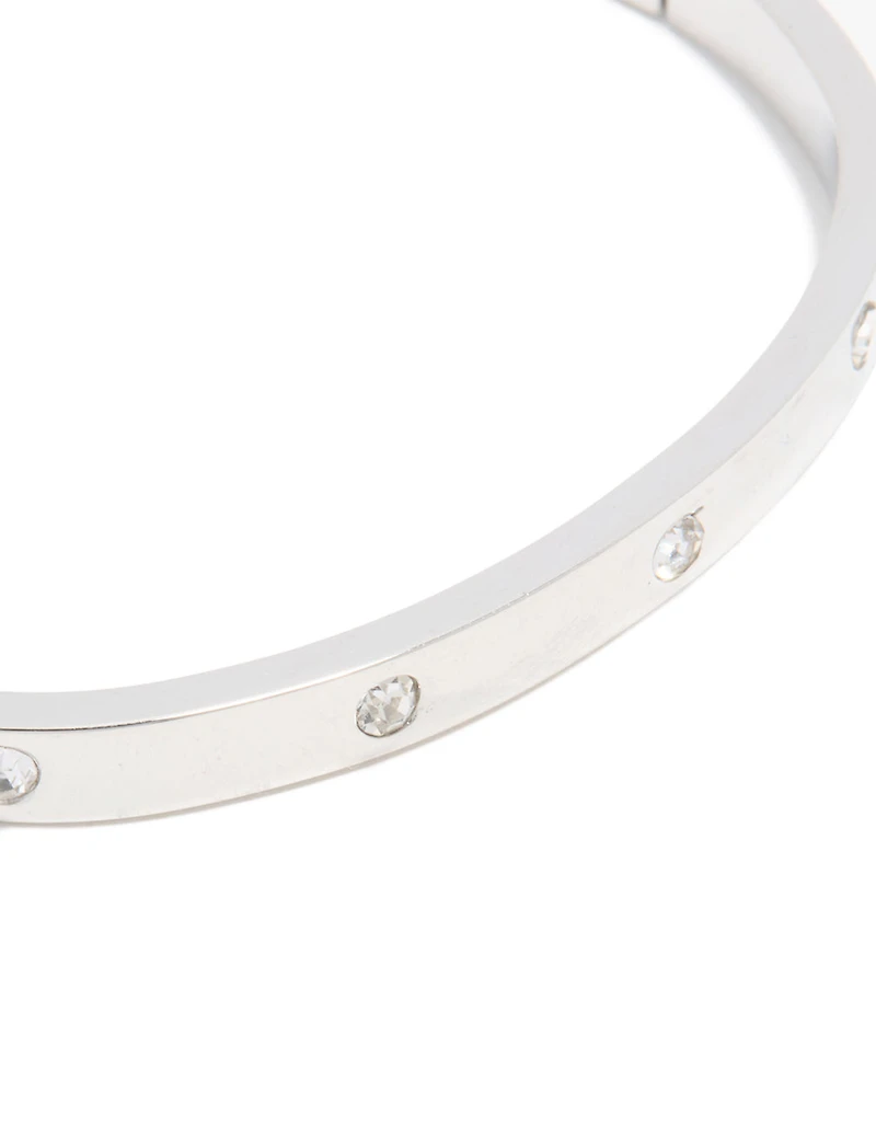Waterproof Stainless Steel Diamante Hinged Bangle
