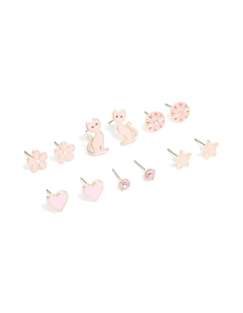 Pack de 6 boucles d’oreilles Rose Gold Star & Heart Studs pour enfants