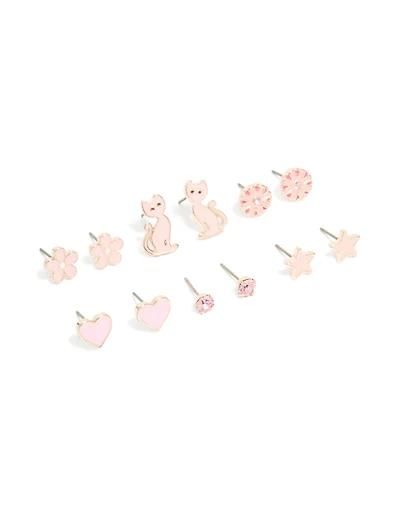 Pack de 6 boucles d’oreilles Rose Gold Star & Heart Studs pour enfants
