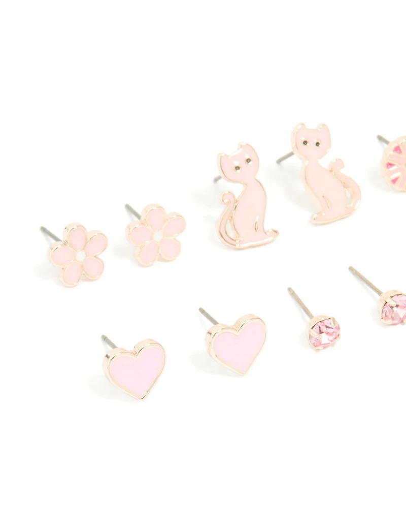 Pack de 6 boucles d’oreilles Rose Gold Star & Heart Studs pour enfants