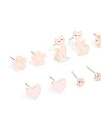 Pack de 6 boucles d’oreilles Rose Gold Star & Heart Studs pour enfants